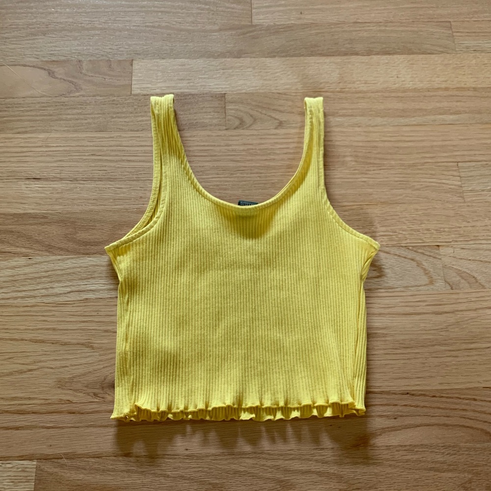 Yellow Lettuce Edge Crop Tank Top - Picture 2 of 4